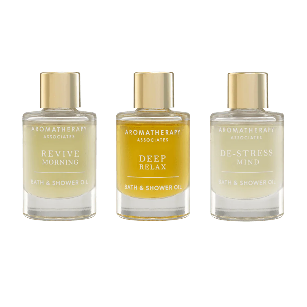 مجموعة زيوت الاستحمام Essential Bath & Shower Oil (Relax, De-Stress, Revive) – 3 × 9 مل