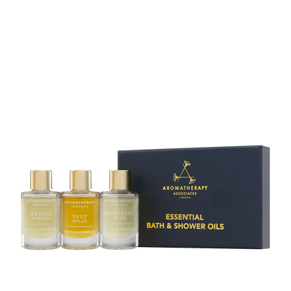 مجموعة زيوت الاستحمام Essential Bath & Shower Oil (Relax, De-Stress, Revive) – 3 × 9 مل