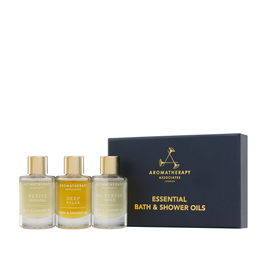 مجموعة زيوت الاستحمام Essential Bath & Shower Oil (Relax, De-Stress, Revive) – 3 × 9 مل